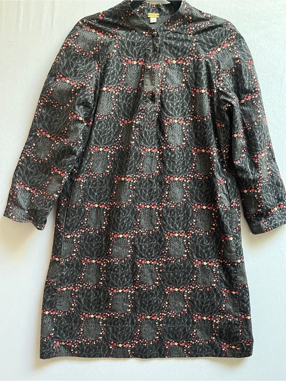 Mercy Black Floral Pattern A-Line Long Sleeve Dress Sz 4